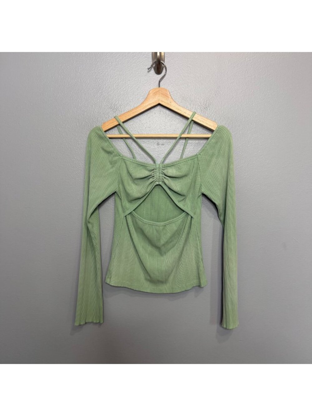 R.G. KANE green ribbed halter top size S